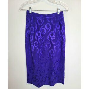 Women's Vintage 100% Silk Royal Blue Jacquard Texture Pencil skirt Size 8